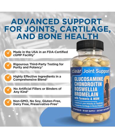Glucosamine Chondroitin MSM with Turmeric 180 Capsules - Joint Supplements for Women & Men with Boswellia Quercetin Clear Joint Support Supplement for Flexibility Mobility Cartilage Repair - Buy Online on GoSupps.com