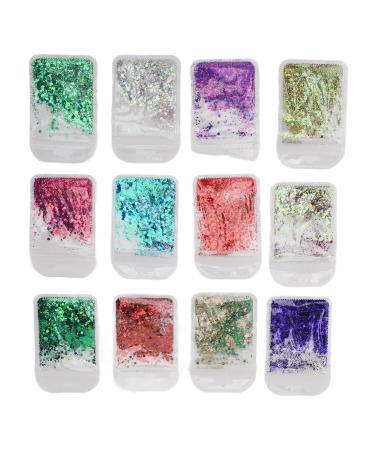 12 Colors Chunky Holographic Body Glitter Face and Body Glitter Gel Nail Art Sequins for Face Eye Hair Shiny Effect with Mixed Sizes Sparkling Halloween Glitter Gel for Women