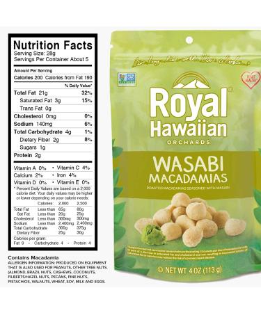 Royal Hawaiian Orchards Wasabi Macadamia Nuts 4 oz (Pack of 2) - Gluten-Free, Vegan, Non-GMO, Kosher - Buy Online on GoSupps.com