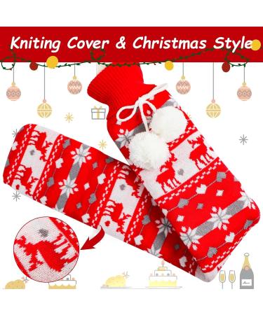 Extra Long 2L Hot Water Bottle with Cover - 72cm Full Length Hot Water Bag for Body, Neck, Back, and Shoulders - Christmas Red Knitting Design - Ideal for Girls, Men, and Adults - Buy Online on GoSupps.com