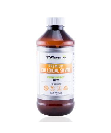 Stay Nutrition Premium Colloidal Silver Liquid 50PPM|Immune Support True Hydrosol Water Solution with Pure Plant Based Natural Minerals |Bioactive Nanoparticles Sol for Men Women Kids Pets (8 Oz) 8 Fl Oz (Pack of 1)