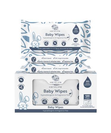 HEROLIFE Large Flushable Baby Wipes, Plant-Based Formula, Biodegradable, Hypoallergenic & Fragrance-Free, formulated with 99% water and plant-derived ingredients, Septic & Sewer safe, Large size eco-friendly wipes 40% larg