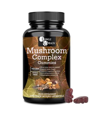 Jungle Health Mushroom Complex Gummies - Lion's Mane Mushrooms Reishi Cordyceps Chaga and 5 Other. Mushroom Supplement with Fuit Body Extract.Vegan and Gluten Free. Mushroom Gummies