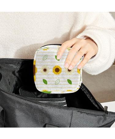 Sunflower Stripe Sanitary Napkin Storage Bag | Menstrual Cup Pouch & Makeup Organizer - Color 6 - Buy Online on GoSupps.com