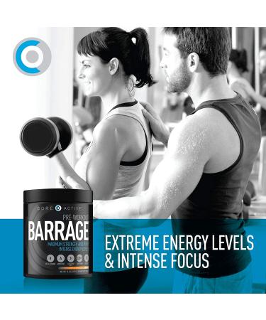 Core Active Barrage Pre Workout Powder - Creatine, Beta Alanine, Agmatine Sulfate & Caffeine Blend - Muscle Builder with Intense Energy - Orange Flavor (30 Servings) - Buy Online on GoSupps.com