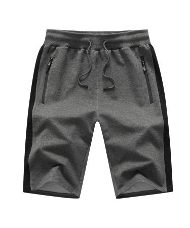 Tansozer Mens Athletic Shorts with Zip Pockets Grey 04 Small