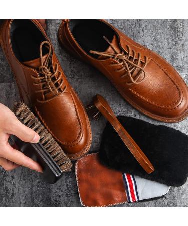 Horsehair Shoe Shine Brush Kit with Dauber Applicators - Leather Care Brushes and Suede Cleaner Set with Microfiber Gloves (4 Pcs Style D) - Buy Online on GoSupps.com