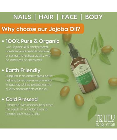 Jojoba Oil 100% Organic Pure Natural and Cold Pressed - 100 ml - Care for Hair Body Skin - Buy Online on GoSupps.com