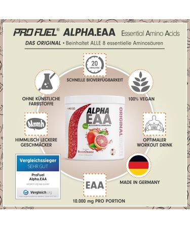 Alpha EAA Pulver 2x462g Blood Orange | Vegan EAA Drink Powder with All 8 Essential Amino Acids | Optimal Value | Made in Germany - Buy Online on GoSupps.com
