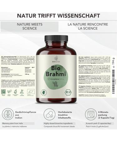 Bionutra Brahmi Capsules Bio - 270x600mg | High-Dose Organic Vegan Gluten-Free | German Quality 9-Month Supply Residue-Controlled - Buy Online on GoSupps.com