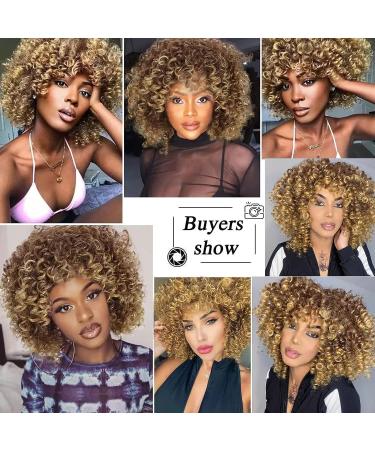 AISI QUEENS Short Kinky Curly Afro Wig for Black Women - Brown Mixed Blonde Synthetic Heat Resistant Wig with Cap - Buy Online on GoSupps.com