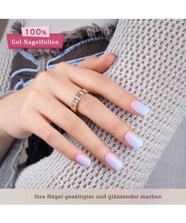 Danni & Toni Half Hardened Gel Nail Films - Rose Horizon | Blue Pink Gradation Glossy UV Gel Nail Foil Stickers - Self-Adhesive 28 Pack - Buy Online on GoSupps.com
