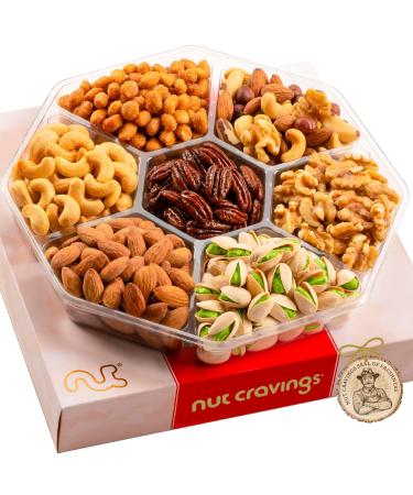 Mixed Nuts Gift Basket in Red Box (7 Assortments, 1 LB) Holiday Christmas Gourmet Bouquet Arrangement Platter, Birthday Care Package, Healthy Food Kosher Snack Tray for Adults Men Women Red Deluxe - 7 Piece Assortment