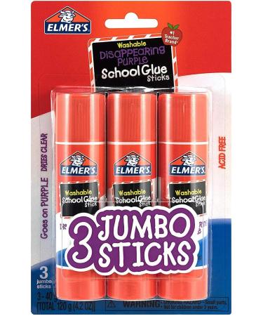 Elmers E579 Jumbo Disappearing Purple School Glue Stick 1.4 Ounce 3 Packs of 3 Sticks 9 Sticks Total - Buy Online on GoSupps.com