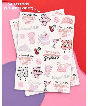 XO Fetti Finally 21 Temporary Tattoos - 54 Metallic Styles | Rose Gold & Silver - 21st Birthday Party Decorations - Buy Online on GoSupps.com
