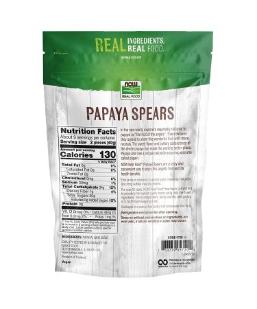 Now Foods Real Food Papaya Spears - 12 oz (340 g) | Natural Dried Fruit Snack - Buy Online on GoSupps.com