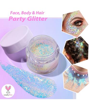 Holographic Body Glitter Gel for Face Hair & Body - Perfect for Concerts Festivals & Raves | Mermaid Sequins Makeup (Star Ocean - Buy Online on GoSupps.com