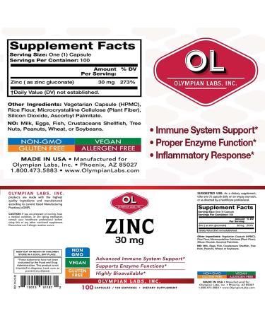 Buy Olympian Labs Zinc 30mg - 100 Capsules | Immune Support & Antioxidant - Buy Online on GoSupps.com