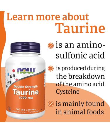 NOW Foods Taurine 1000mg Double Strength Vegan Capsules | Lab-Tested Amino Acid | Gluten-Free, Soy-Free, Vegetarian | Buy Online - Buy Online on GoSupps.com