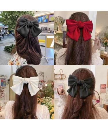 jklitio 4pc Oversized Bow Vintage Hair Clips with Spring Clips to Fix Hair Soft Satin Silk Ladies Hair Clips Ladies Hair Accessories for Christmas Everyday Party - Buy Online on GoSupps.com
