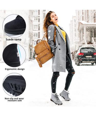 Alicegana Women's Cotton Snow Winter Lace Up Flat Ankle Boots - Black, Size 10 - Buy Online on GoSupps.com