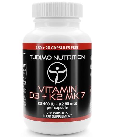 Vitamine D3 K2 MK7 1000 IU / 180 mcq - 100 Capsules (3+ mois) D sint gration Rapide avec Vit K comme la Menaquinone et Vit D comme la Poudre de Cholecalciferol