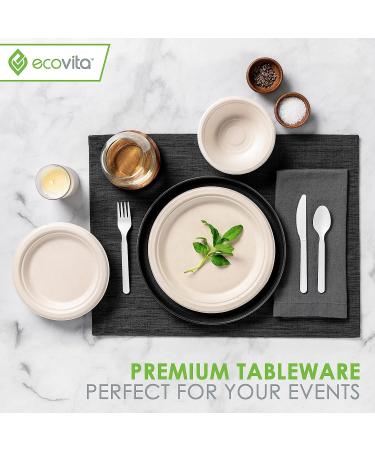 Ecovita Ivory White 100% Compostable Forks - 140 Large Disposable Utensils (7 in.) Eco Friendly, Durable, and Heat Resistant - Plastic Forks Alternative with Tray - Buy Online on GoSupps.com