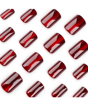 Shop Mrcuvaryas 24-Piece Cherry Red Cat Eye Press-On Nails | Squoval Artificial Nails with Glue for Women - Buy Online on GoSupps.com
