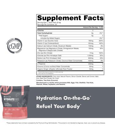 HydrateOne Electrolyte Drink Mix On-The-Go | Watermelon 30 Servings Watermelon 8 Ounce (Pack of 1) - Buy Online on GoSupps.com