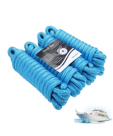 SearQing Dock Lines Marine Grade 4-Pack 1/2" x 15' Double Braid Nylon Mooring Ropes with 12" Eyelet for Kayak Pontoon Boats Working Load Limit: 960 lbs./Breaking Strength: 7 200 lbs 1/2" x 15' Blue