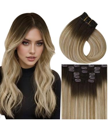 Vivien Remy Real Hair Clip in Extensions Blond Clip in Real Hair Extensions Remy Clip In Extensions Real Hair Dark Brew Ombre Mixed Platinblond #4/10 55cm 135g/7PCS 22 inch-140g-Clip 1-1 CP #4/14/60