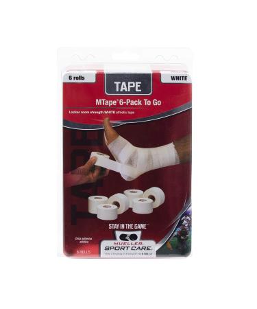 MUELLER Athletic Tape, 1.5" x 10yd Roll, White, 6 Pack