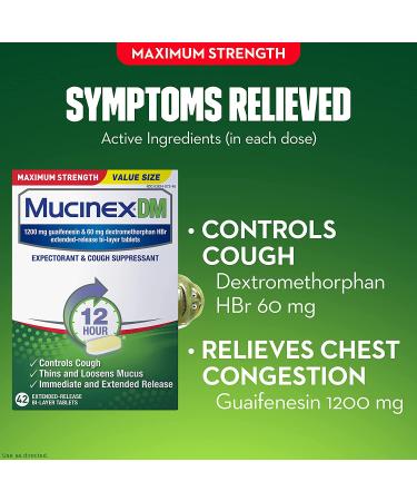 Mucinex DM Max Strength 12-Hour Tablets 42ct - 1200mg Guaifenesin | Relieves Chest Congestion, Quiets Wet & Dry Cough | #1 Doctor Recommended OTC Expectorant - Buy Online on GoSupps.com