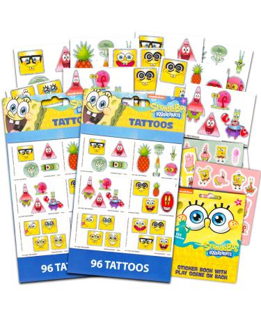 Spongebob Squarepants Temporary Tattoo Set for Kids - Spongebob Party Favors Bundle with 192 Temporary Tattoos For Goodie Bags Plus Bonus Spongebob Stickers (Spongebob Party Supplies)