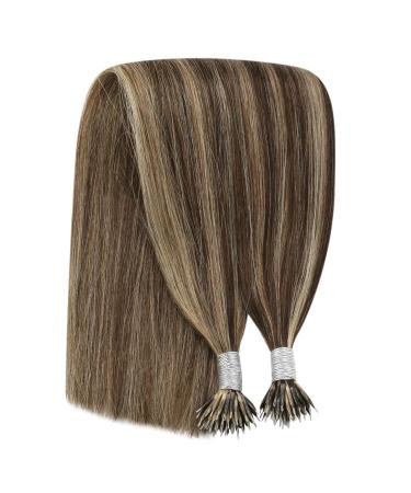 Youngsee Real Hair Extensions - 50cm Nano Ring Dark Brown with Caramel Blonde Highlights - Cold Fusion 50g #P4/27 - Buy Online on GoSupps.com