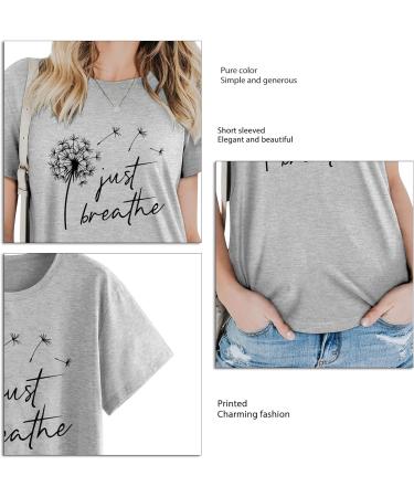 VINGVO Short Sleeve Blouse Stylish Round Neck Printed Stylish Short Sleeve T Shirt for Dating Small Light Gray (Black Font) - Buy Online on GoSupps.com
