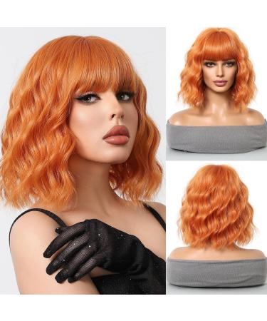 OUFEI Long Orange Wig With Bangs Natural Wavy Wigs for Women Natural Synthetic Hair Heat Resistant Wigs for Daily Party Cosplay Wear Orange(1163-2)