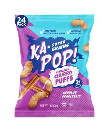 Ka-Pop! Popped Puffs - Cinnamon Churro, 1oz, Pack of 24 - Free from Gluten, Corn and Dairy - Kosher, Sorghum, Allergen Friendly, Paleo, Non-GMO, Vegan, Whole Grain Snacks - As Seen on Shark Tank Cinnamon Churro 1 Ounce (Pa…
