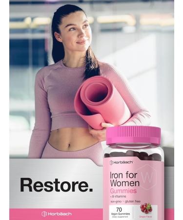 Horb ach Iron Gummies for Women | 70 Count | Grape Flavor | Supplement with B Vitamins Folate and Zinc | Vegan Non-GMO & Gluten Free - Buy Online on GoSupps.com