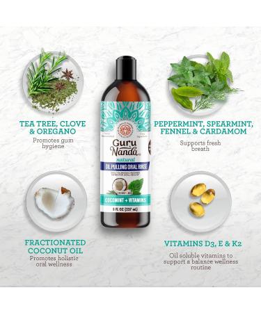 GuruNanda Coconut Oil Pulling and Ashwagandha Oil Pulling Promotes Fresh Breath and Happy Gums 7 Essential Oils & Vitamins for Healthy Teeth & Gums Alcohol-Free - Buy Online on GoSupps.com