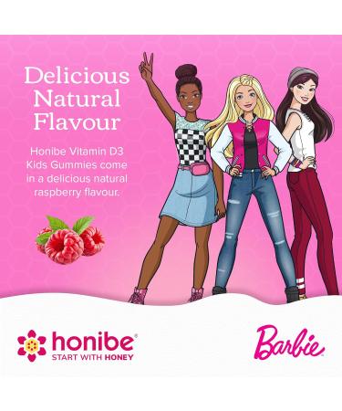 Honibe Vitamin D Gummies for Kids and Adults Barbie Honey-Based Vitamins Made in Canada Vitamin D3 Helps Support Bone Health Mood and Immune System Functions 60 gummies - Buy Online on GoSupps.com