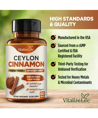 Organic Ceylon Cinnamon Capsules 1200mg True Cinnamon Supplement for Healthy Metabolism & Glucose Balance 60 Vegan Pills 60 Count (Pack of 1) - Buy Online on GoSupps.com