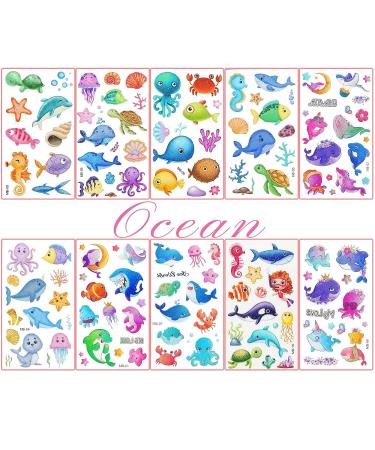 10 Sheets Glitter Temporary Tattoos - Cartoon Ocean Theme for Kids | Fake Tattoos Stickers for Boys & Girls - Birthday Gifts & Party Favors - Buy Online on GoSupps.com