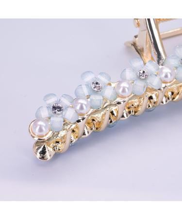 Shiny Metal Hair Clips with Flower and Pearl - Large Hair Claw Barrettes for Women and Girls - Nonslip Fashion Accessories for Daily Hairstyling - Strong Hold for Thick/Thin Hair - Buy Online on GoSupps.com