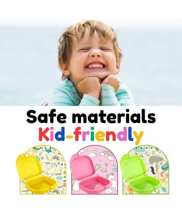 Cute Retainer Holder Case 3 Pack with Cartoon Animals, Dinosaurs & Unicorn Patterns (Green Yellow Pink) - Aligner & Night Guard Case - Buy Online on GoSupps.com