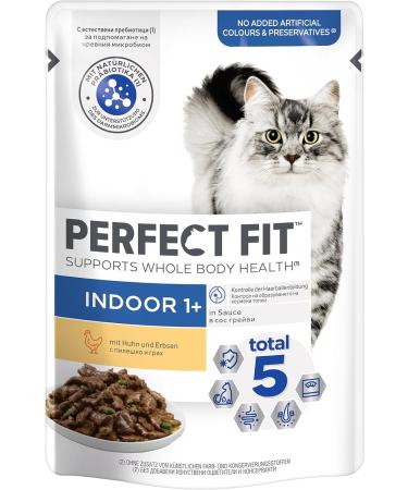 Perfect Fit Indoor Cat Food - Anti-Hairball Chicken & Peas in Sauce 12x85g Portions for Adult Cats - Buy Online on GoSupps.com