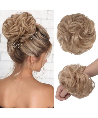 FESHFEN Messy Bun Hair Piece Hair Scrunchies Thick Curly Wavy Hair Piece Synthetic Donut Updo Hairpieces for Women Girls Warm Blonde 55 g (Pack of 1) 55 g (Pack of 1) 18/60# Warm Blonde