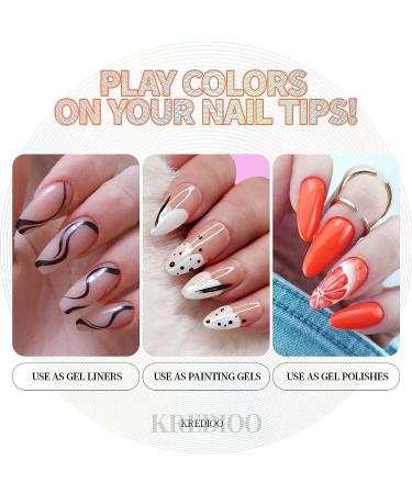 Kredioo Gel Polish Nail Liner Set - 12 Soak Off Colors for Artistic Nail Designs | Thin Brush for Salon Quality Painted Lines - Golden, Silver, Neon | Gift Package Included - Buy Online on GoSupps.com