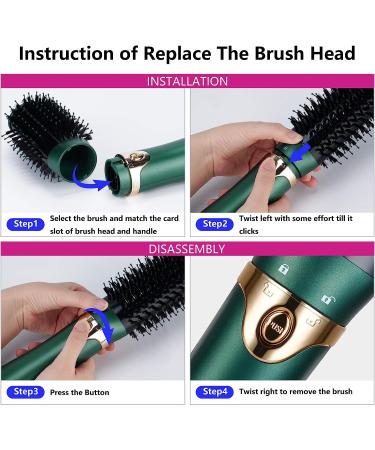 3-in-1 Hot Air Brush Hair Dryer & Volumizer | Ceramic Negative Ion Styler Brush with 3 Interchangeable Heads (Green) - Buy Online on GoSupps.com
