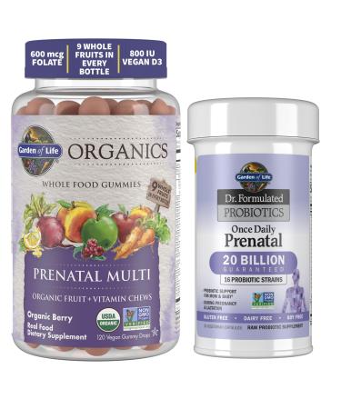 Garden of Life Organics Prental Multi Gummies 120ct & Dr. Formulated Once Daily Prenatal Probiotics 30ct